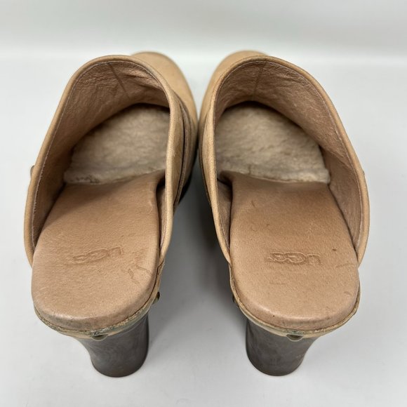 UGG Nubuck Leather Studded Slip On Wedge Mules Heels Womens - Picture 8 of 15